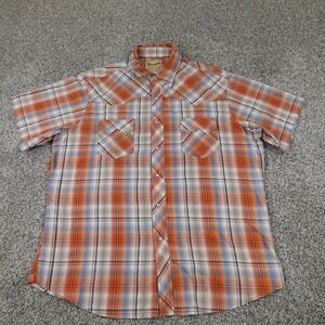 Wrangler Shirt Mens XL Orange Sawtooth Pearl Snap Up Western Rodeo Cowboy Ranch